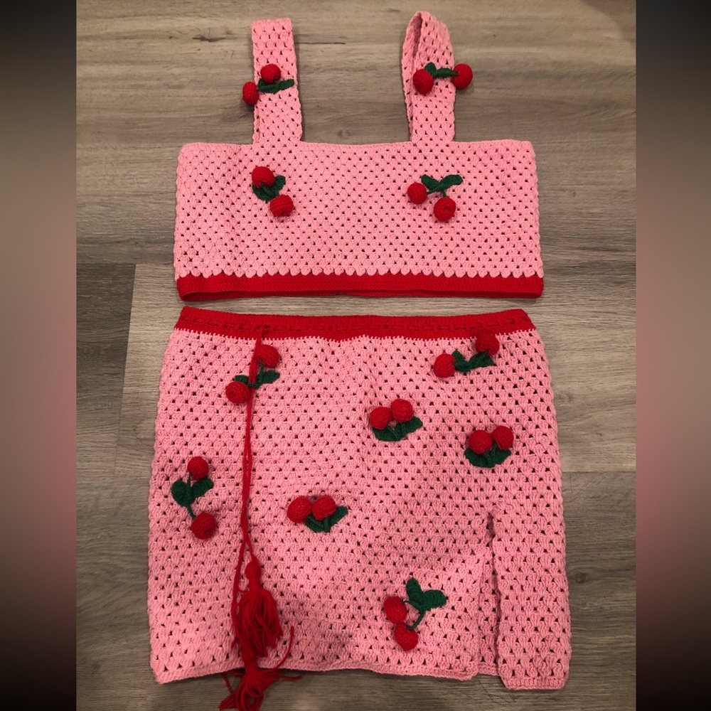 Crochet Cherry Skirt Set - Picture 2 of 3